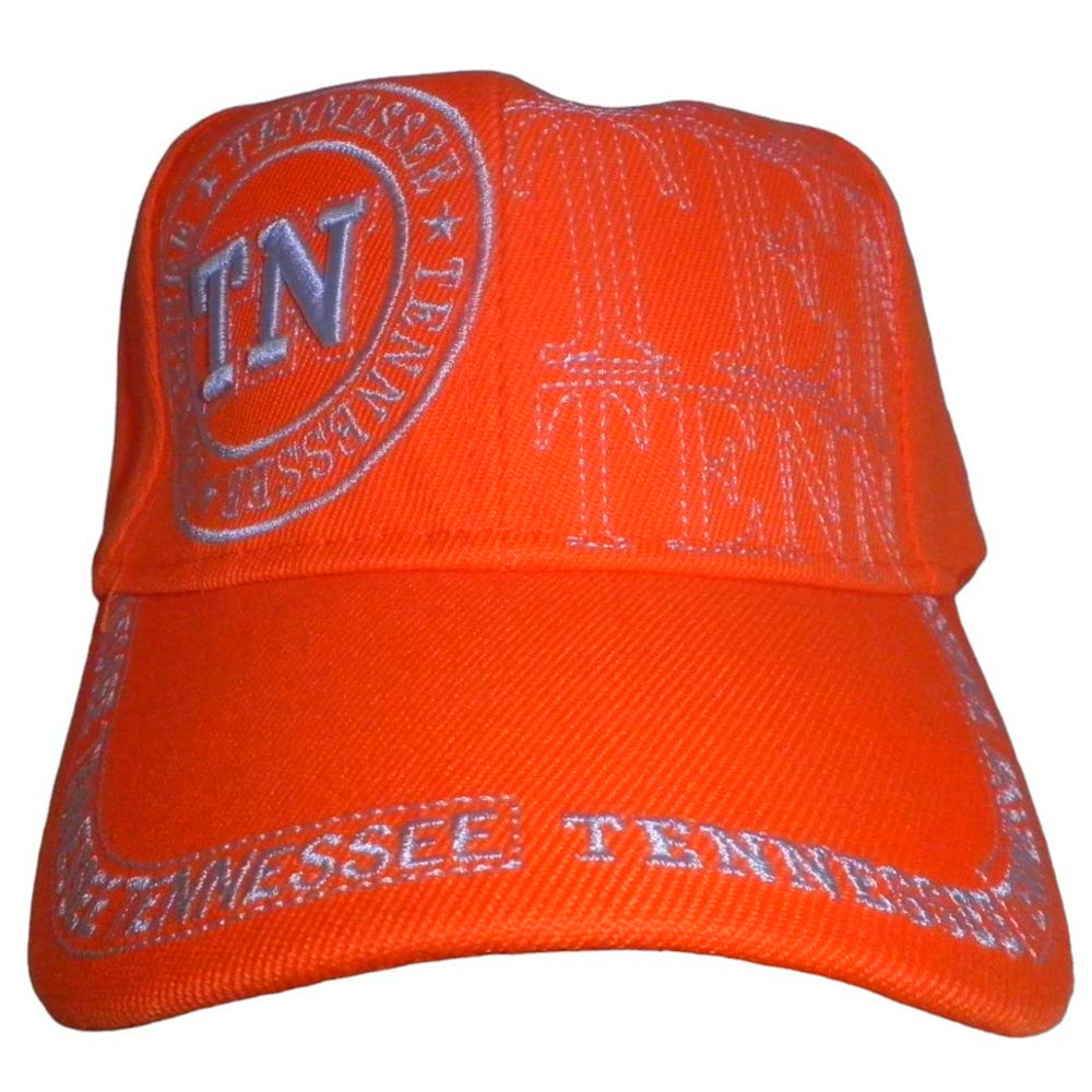 Tennessee TN Ball Cap, Solid Orange, White Embroidery, Strapback, Trucker Hat